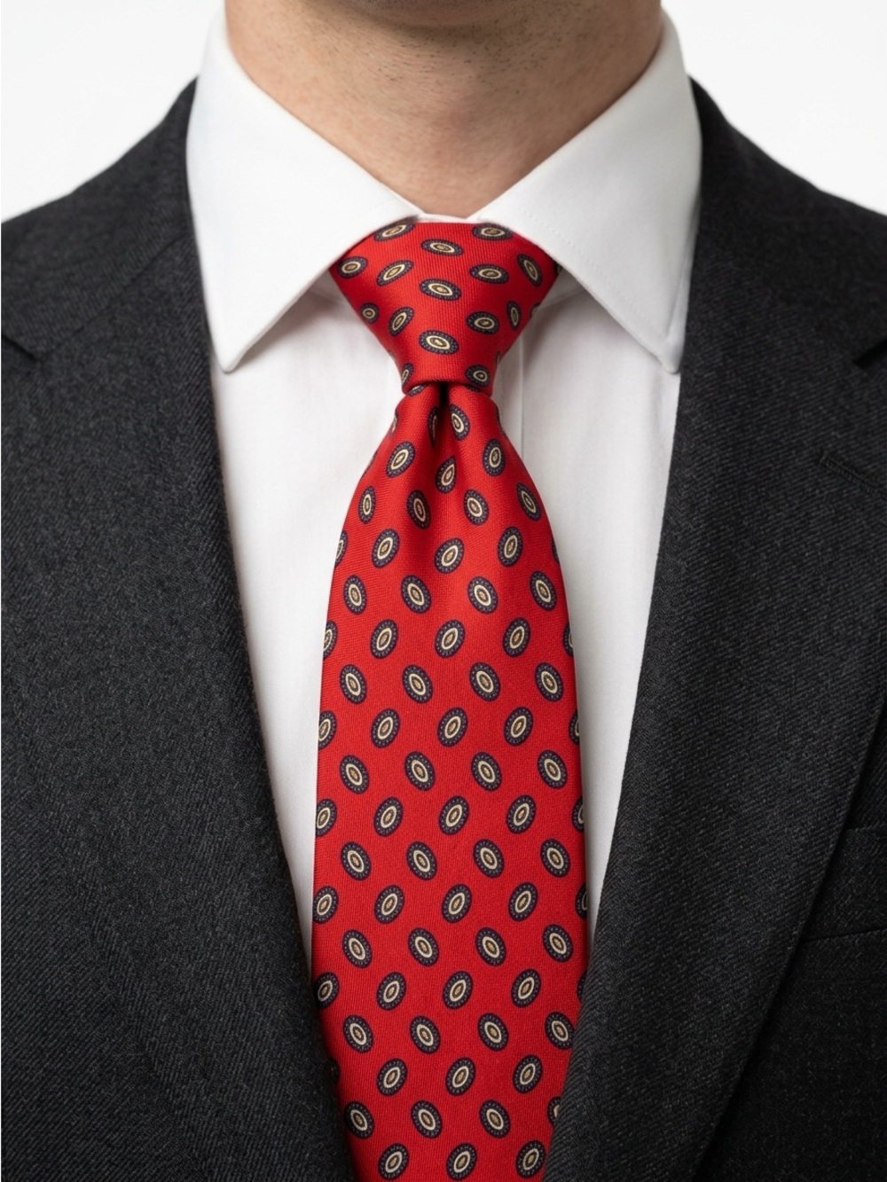 Vintage Orient Necktie Geometric Medallion Silk Red 3.75x56.5
